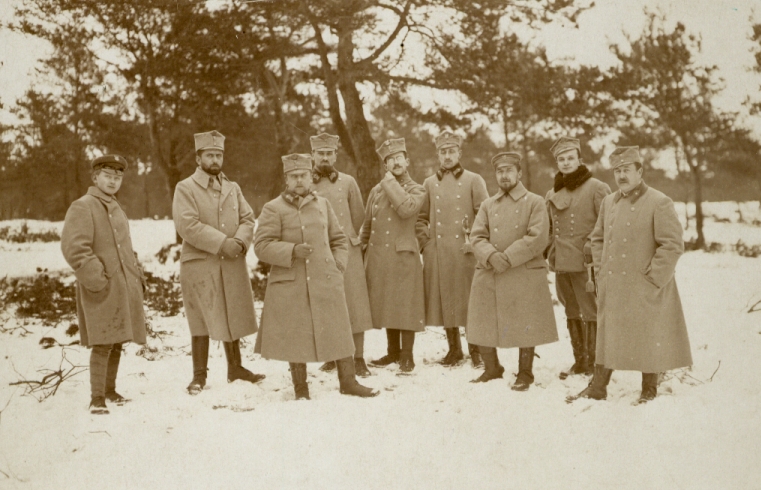 Oficerowie Departamentu Wojskowego NKN - Hilchen, Wyrostek, Tadeusz Zwoliński, Ryszard Adamowicz, Mieczkowski, Drohomirecki, Piotrków 1915 r.